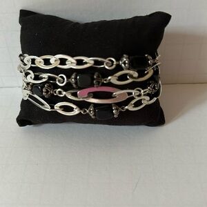 Brighton Bracelet Silver Tone and Black Beads Adjustable